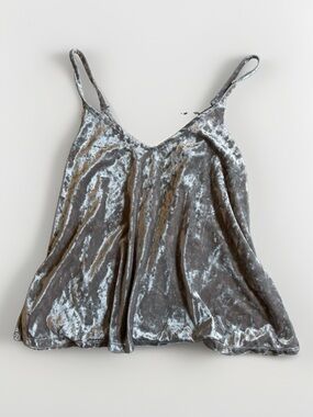 Love J Metallic Silver Crushed Velvet Strappy Open Back Camisole Top S